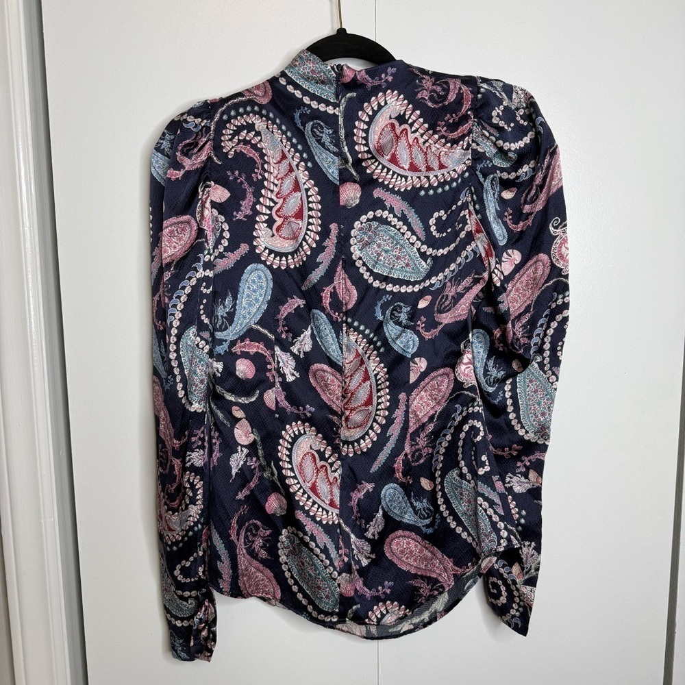 Thurley Crown Of Thornes Blouse Long sleeve Paisley Pearls Navy print size 4 RTR - Picture 10 of 13